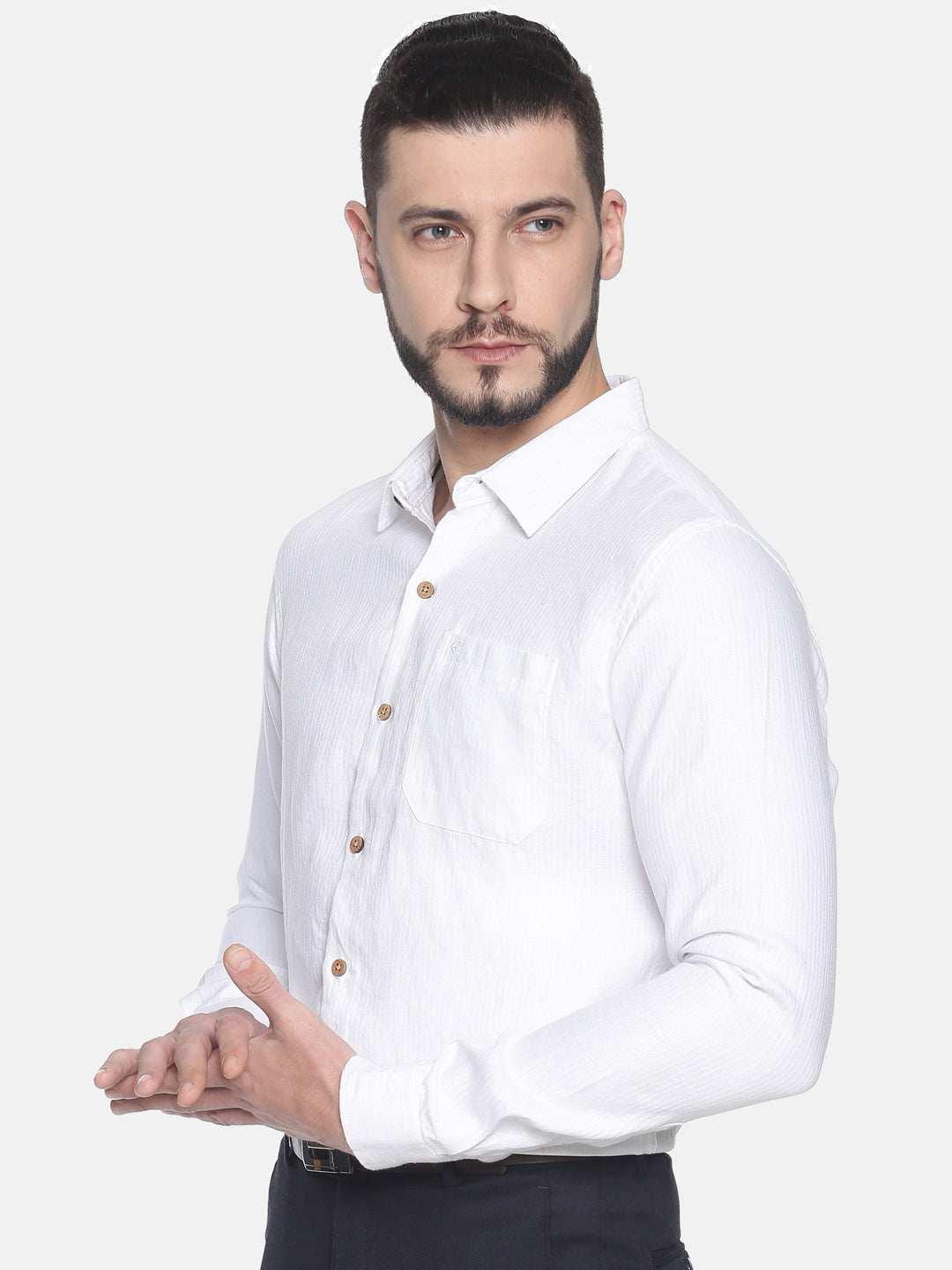 Ecentric Herringbone White Colour Slim Fit Hemp Formal ShirtEcentric Herringbone White Colour Slim Fit Hemp Formal Shirt