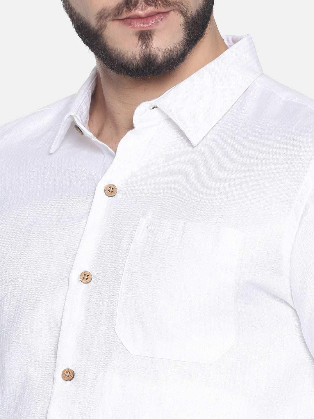 Ecentric Herringbone White Colour Slim Fit Hemp Formal Shirt.