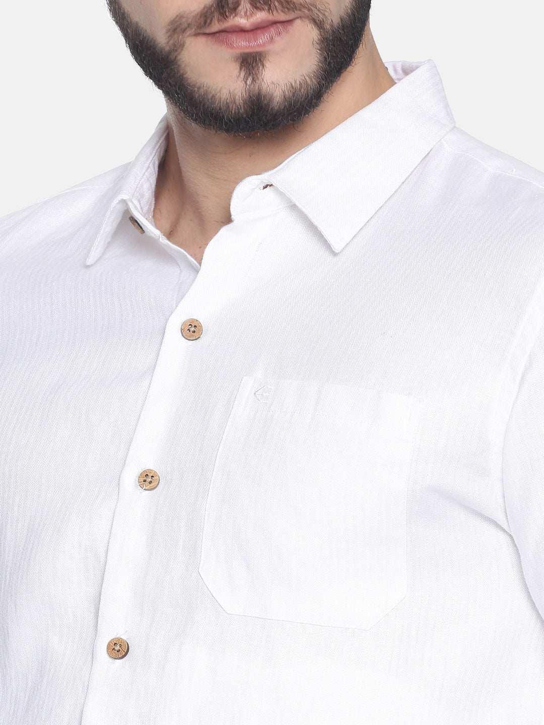 Ecentric Herringbone White Colour Slim Fit Hemp Formal ShirtEcentric Herringbone White Colour Slim Fit Hemp Formal Shirt