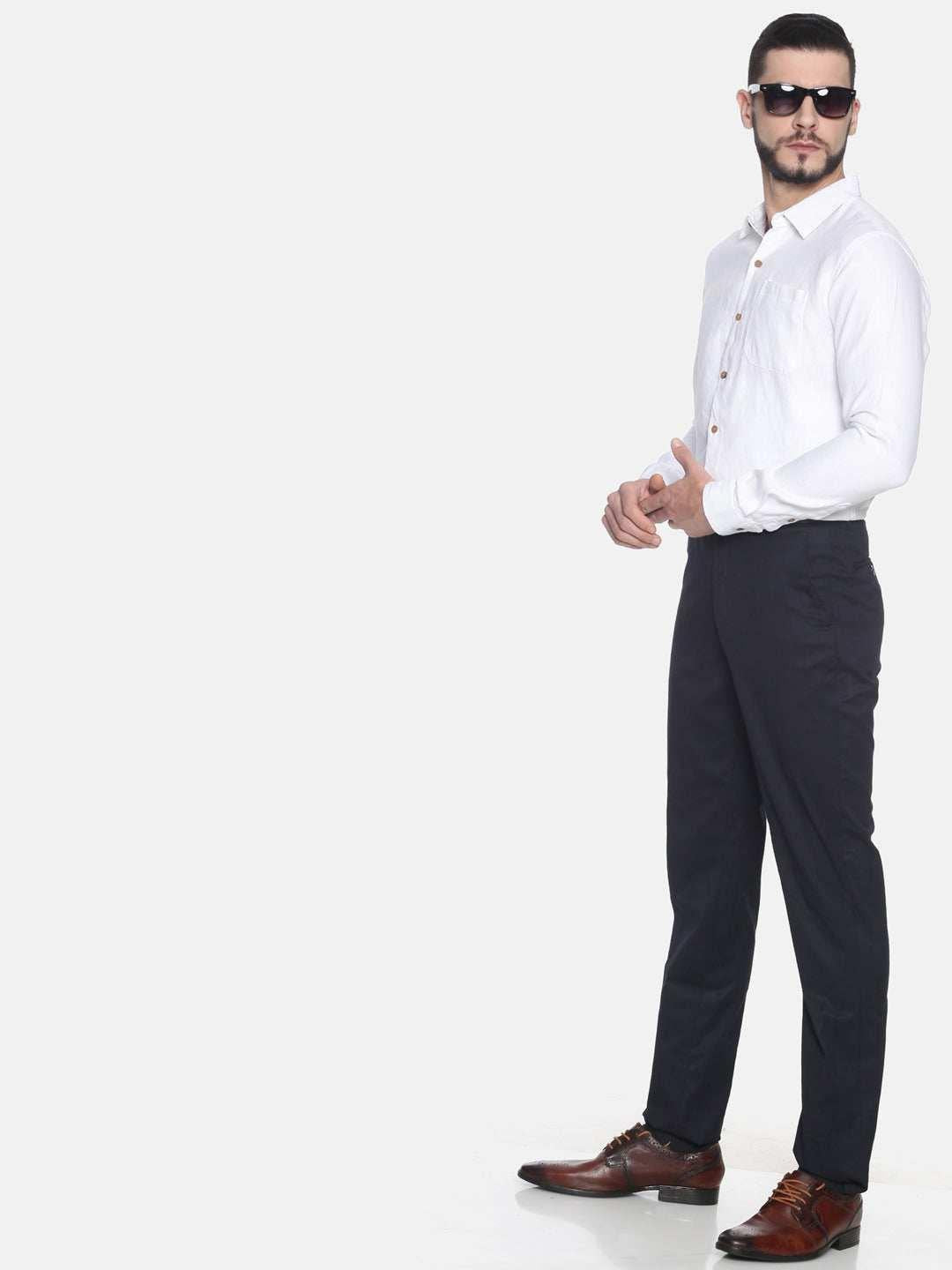 Ecentric Herringbone White Colour Slim Fit Hemp Formal Shirt.