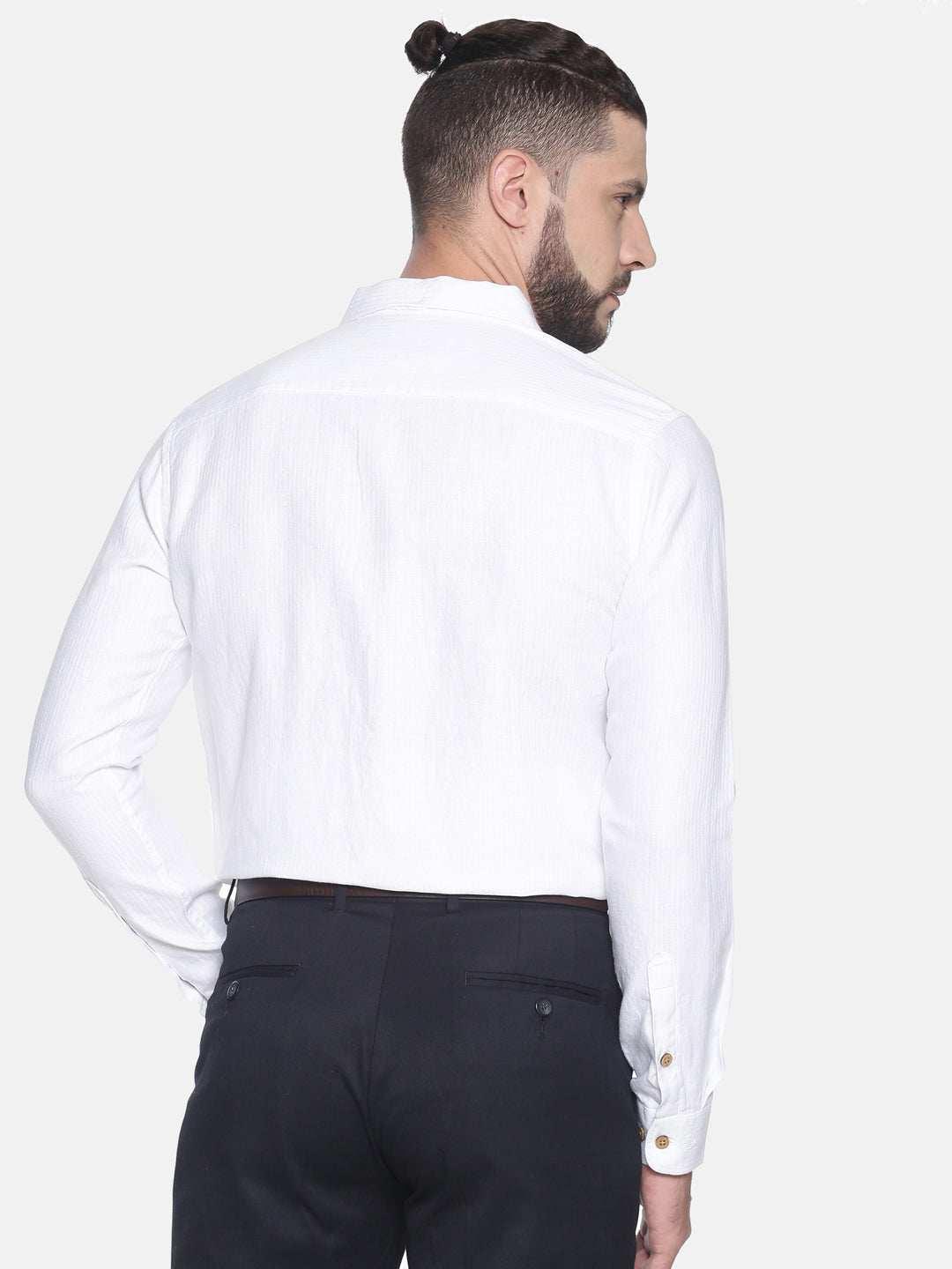 Ecentric Herringbone White Colour Slim Fit Hemp Formal ShirtEcentric Herringbone White Colour Slim Fit Hemp Formal Shirt