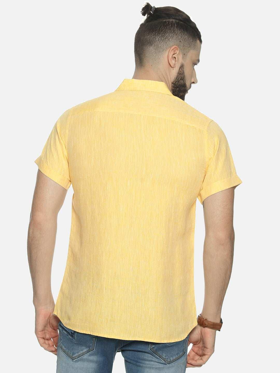 Ecentric Lemon Yellow Colour Slim Fit Hemp Casual Shirt.