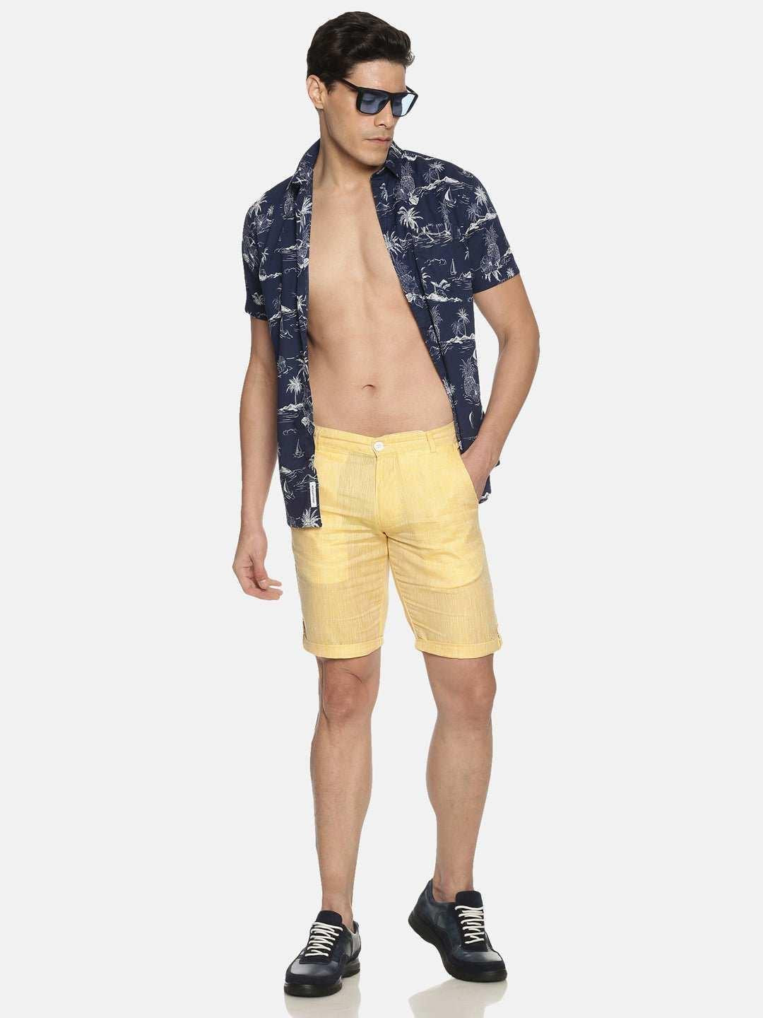 Ecentric Lemon Yellow Colour Slim Fit Hemp Shorts.