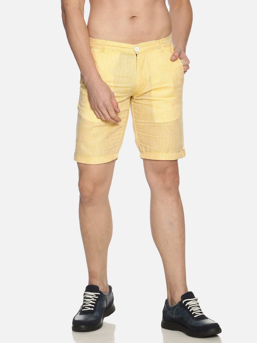 Ecentric Lemon Yellow Colour Slim Fit Hemp Shorts - CBD Store India