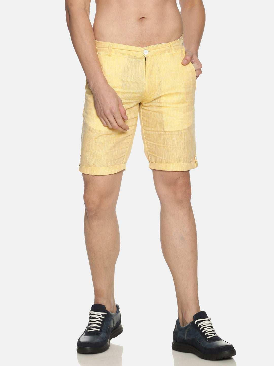 Ecentric Lemon Yellow Colour Slim Fit Hemp Shorts.