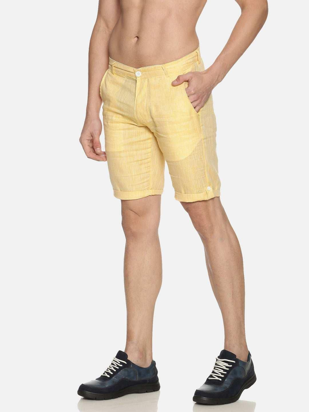 Ecentric Lemon Yellow Colour Slim Fit Hemp Shorts.