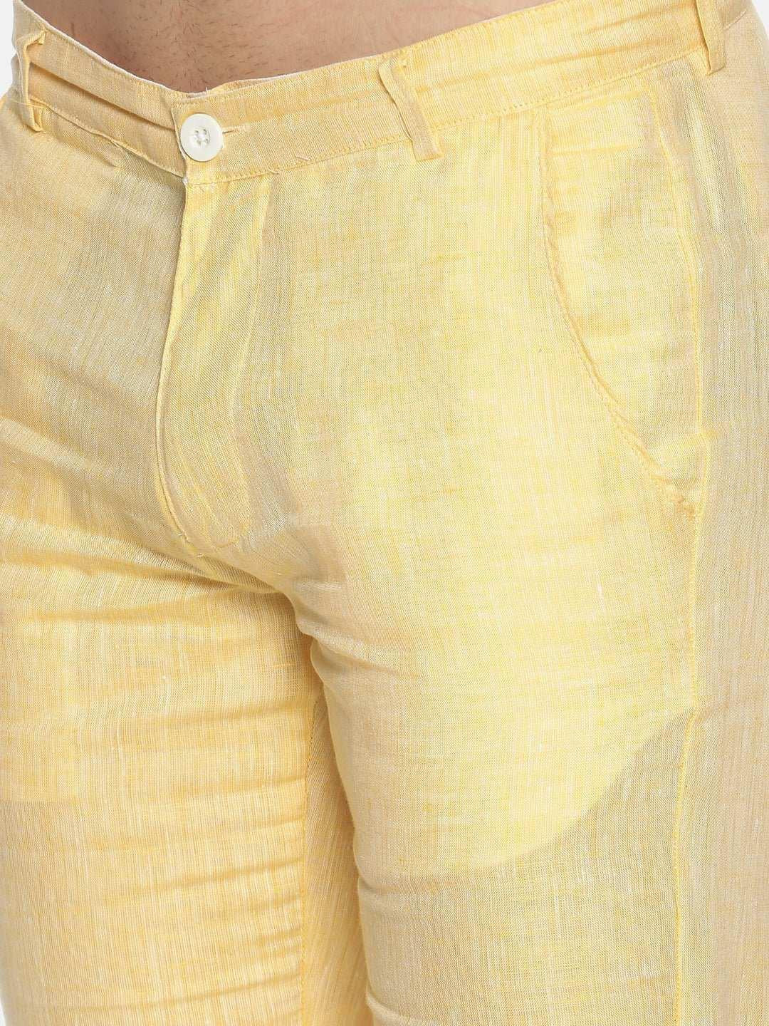 Ecentric Lemon Yellow Colour Slim Fit Hemp Shorts.