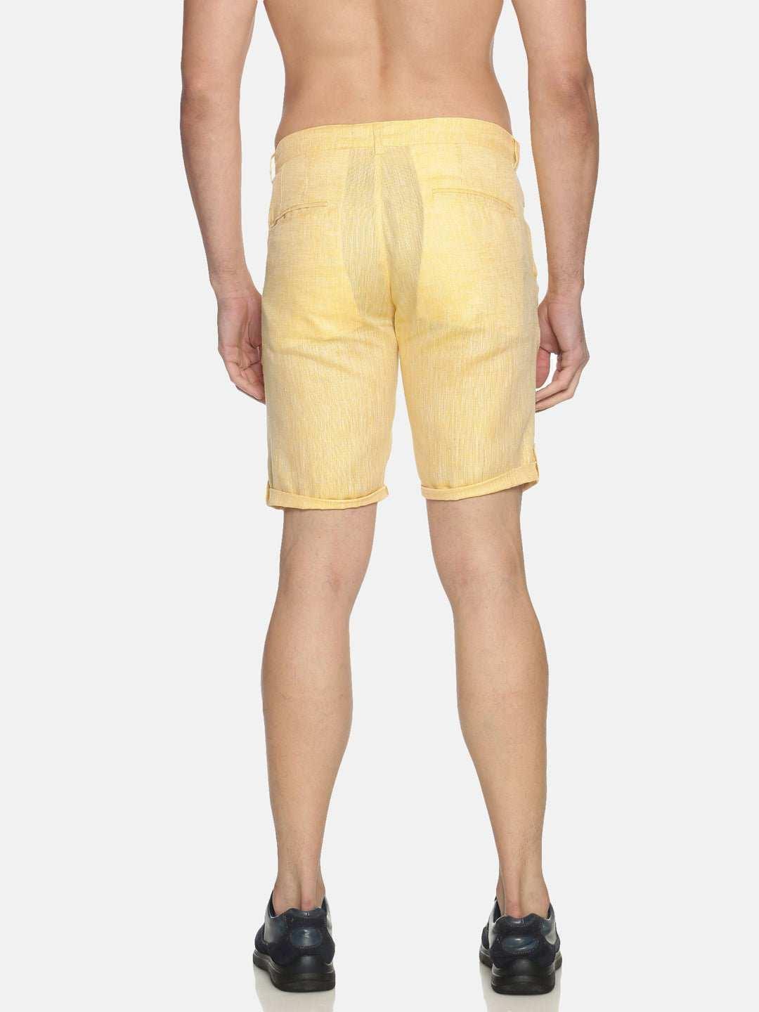 Ecentric Lemon Yellow Colour Slim Fit Hemp Shorts.