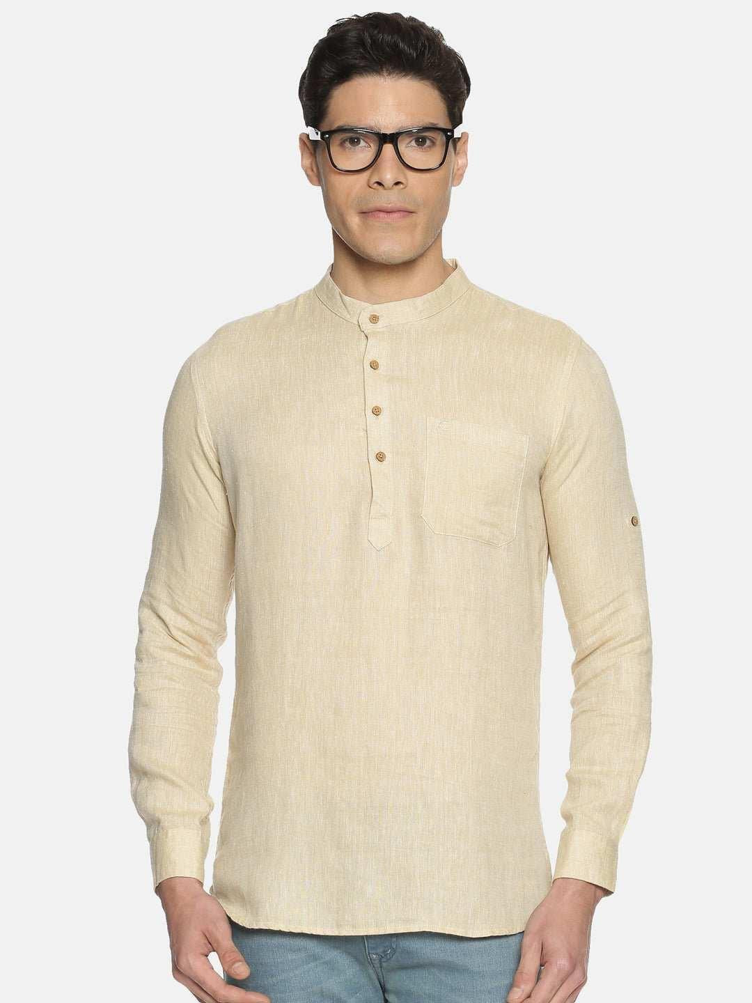 Ecentric Light Brown Colour Hemp Short Kurta.