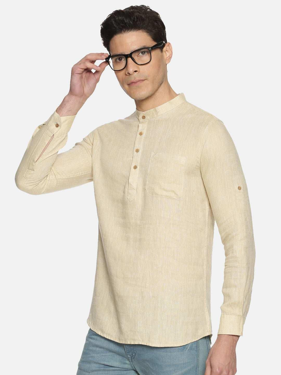 Ecentric Light Brown Colour Hemp Short Kurta.