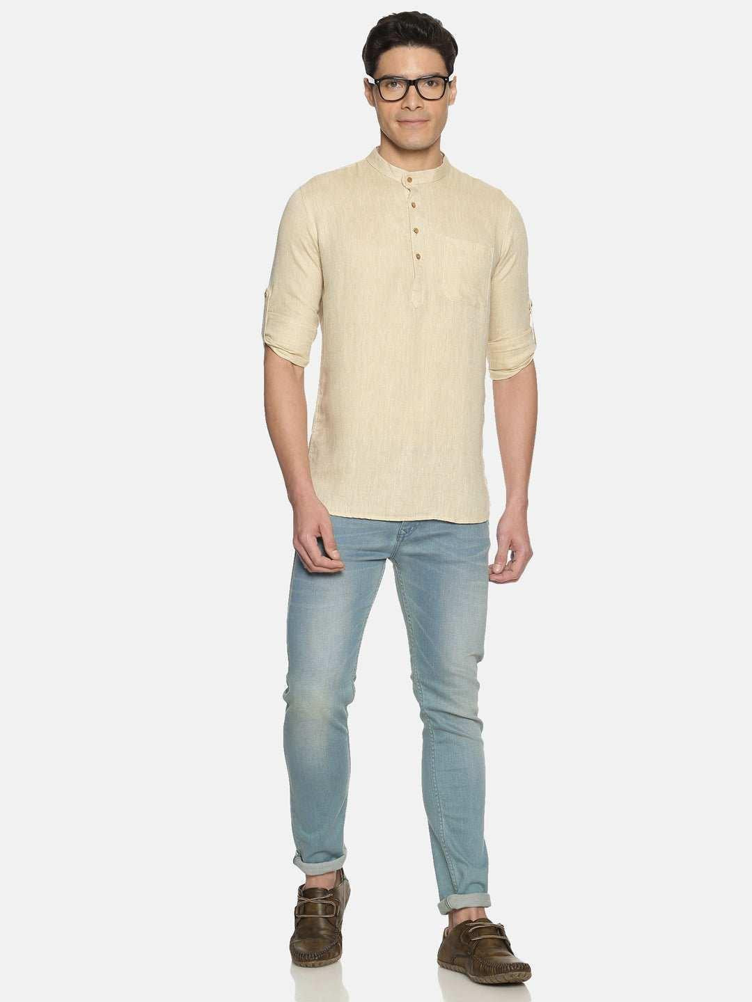 Ecentric Light Brown Colour Hemp Short Kurta.