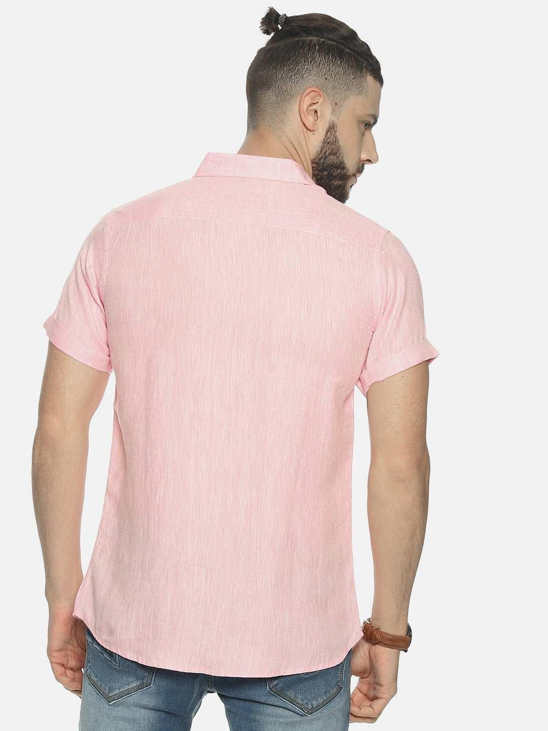 Ecentric Light Pink Colour Slim Fit Hemp Casual Shirt.