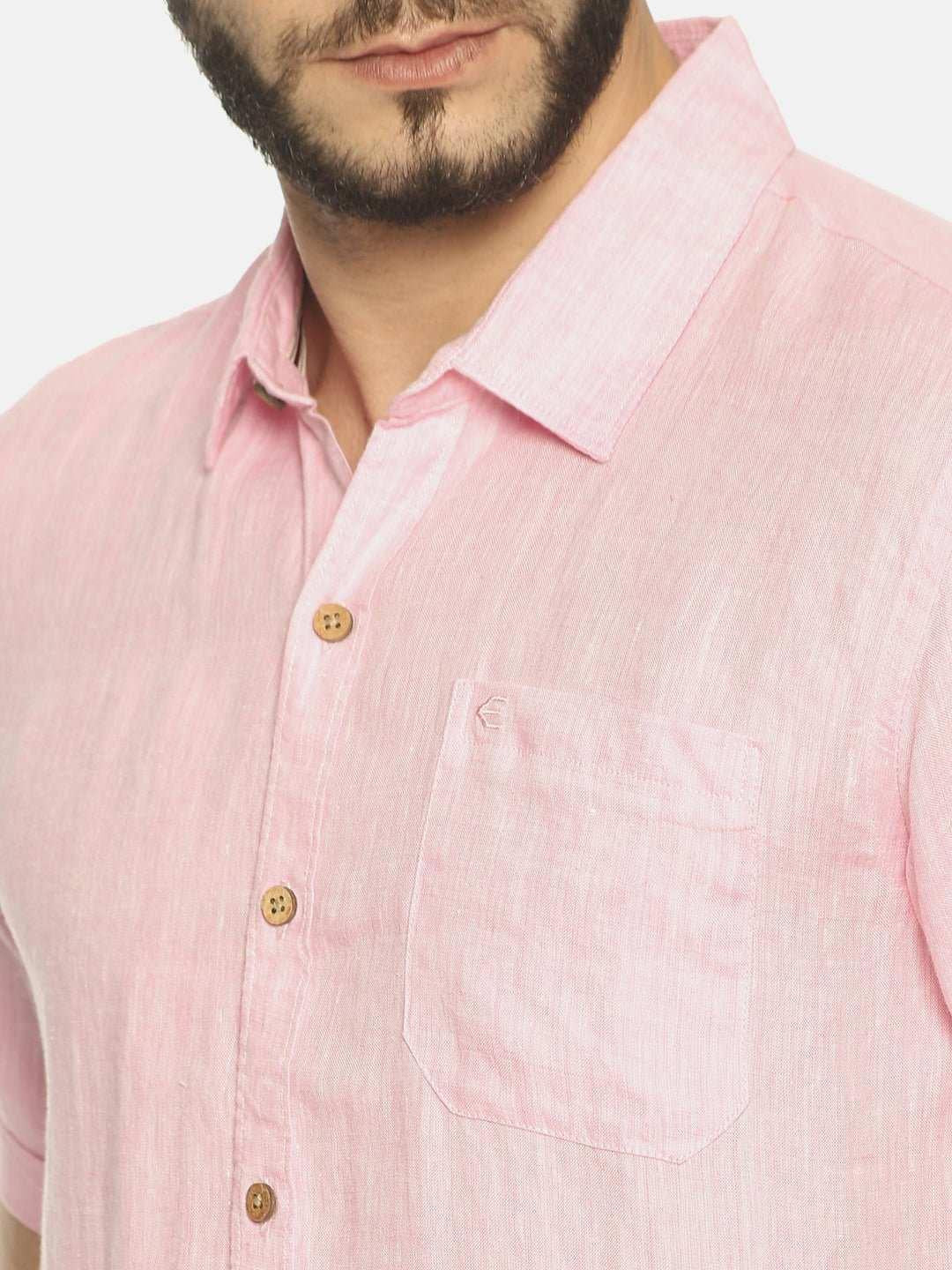 Ecentric Light Pink Colour Slim Fit Hemp Casual Shirt.