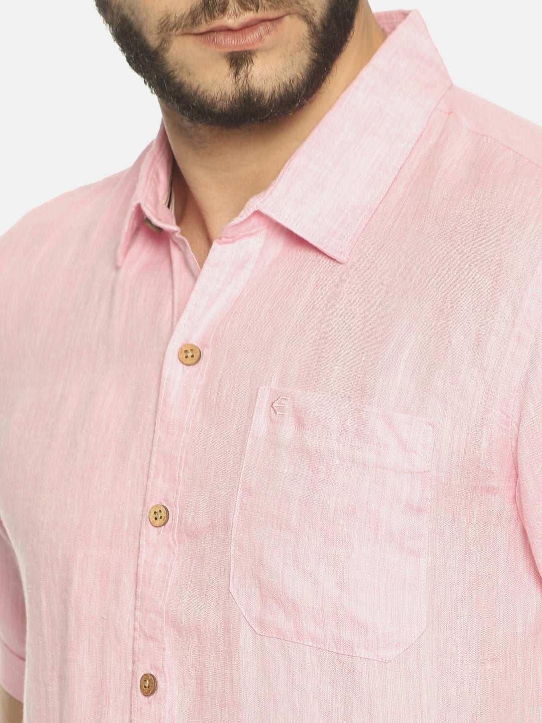 Ecentric Light Pink Colour Slim Fit Hemp Casual ShirtEcentric Light Pink Colour Slim Fit Hemp Casual Shirt