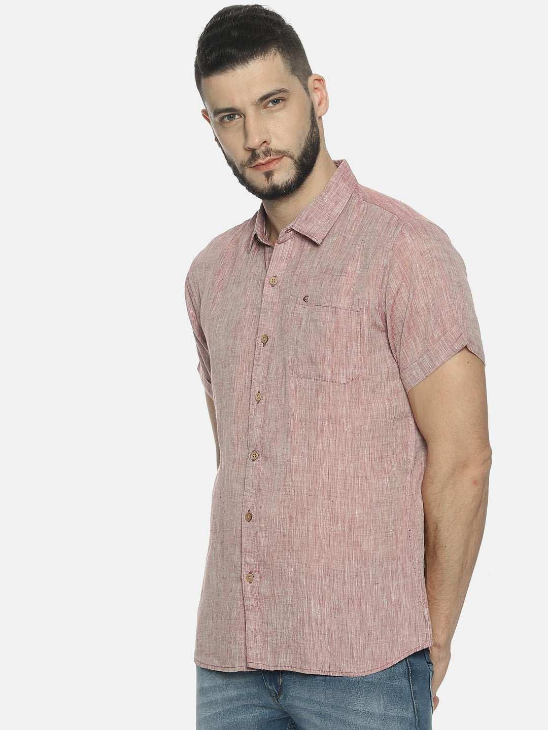 Ecentric Maroon Colour Slim Fit Hemp Casual ShirtEcentric Maroon Colour Slim Fit Hemp Casual Shirt