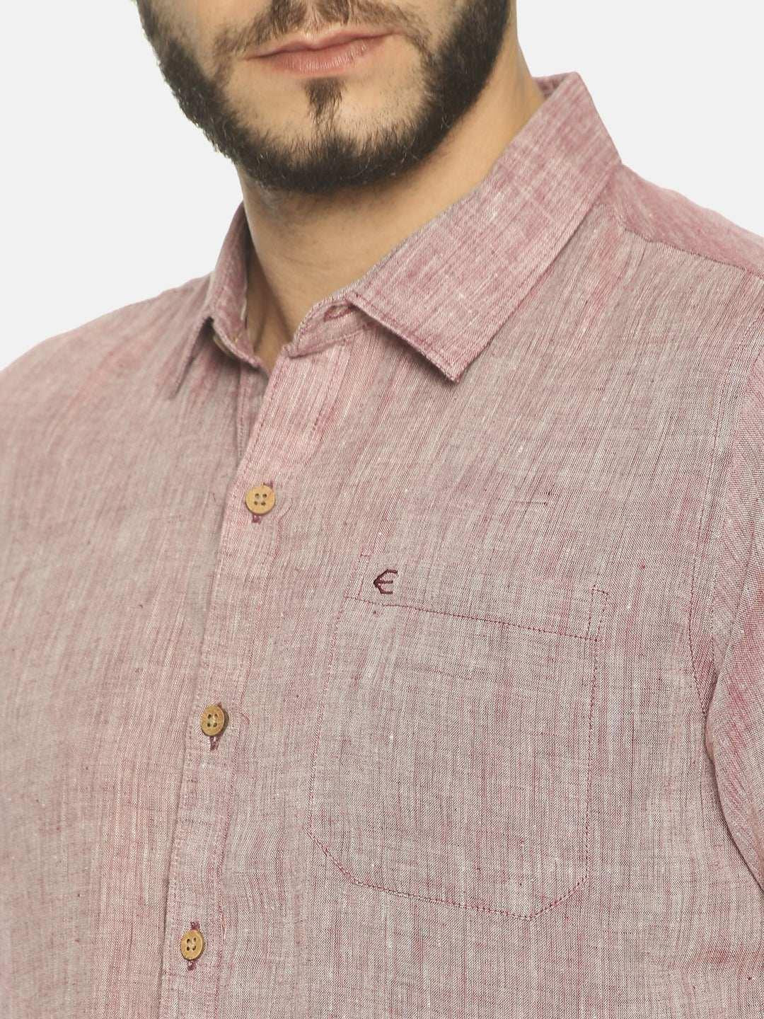 Ecentric Maroon Colour Slim Fit Hemp Casual Shirt.