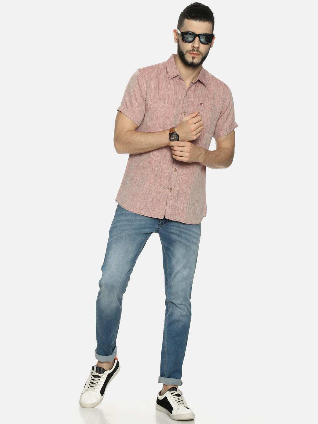 Ecentric Maroon Colour Slim Fit Hemp Casual ShirtEcentric Maroon Colour Slim Fit Hemp Casual Shirt