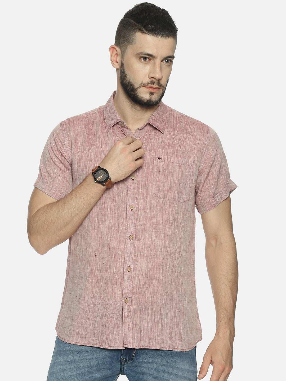 Ecentric Maroon Colour Slim Fit Hemp Casual ShirtEcentric Maroon Colour Slim Fit Hemp Casual Shirt