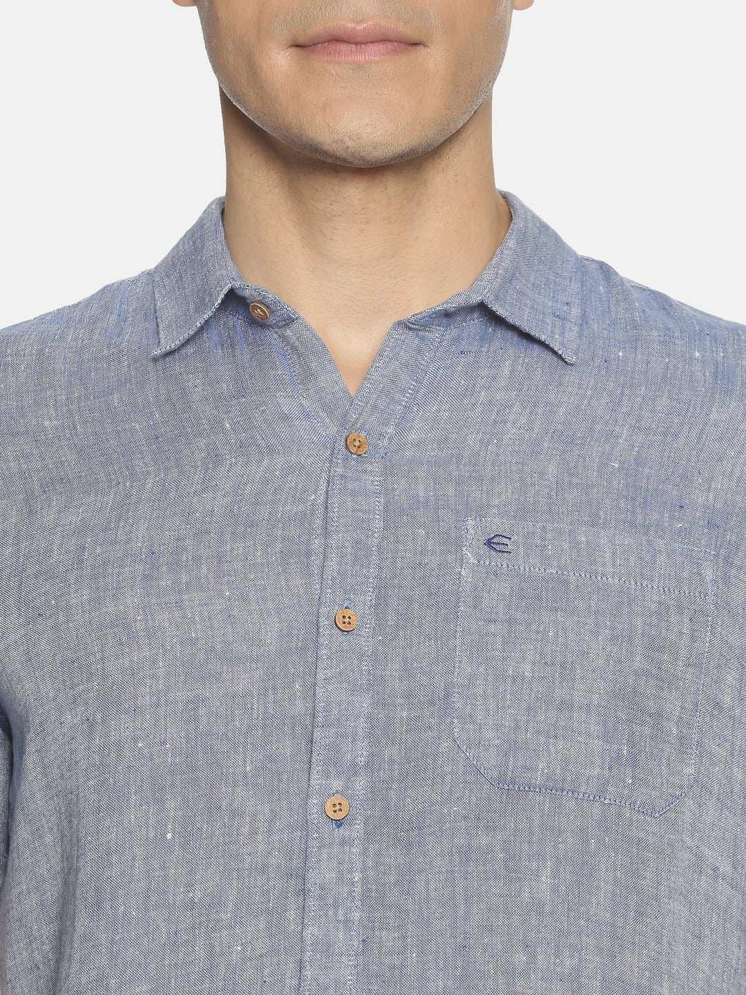 Ecentric Navy Blue Colour Slim Fit Hemp Casual Shirt.