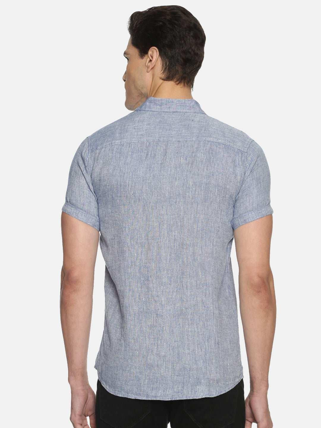 Ecentric Navy Blue Colour Slim Fit Hemp Casual Shirt.