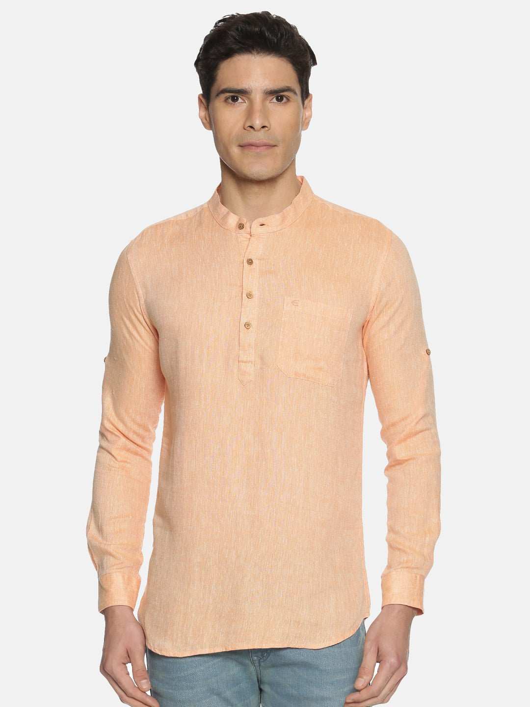 Ecentric Neon Saffron Colour Hemp Short Kurta - CBD Store India