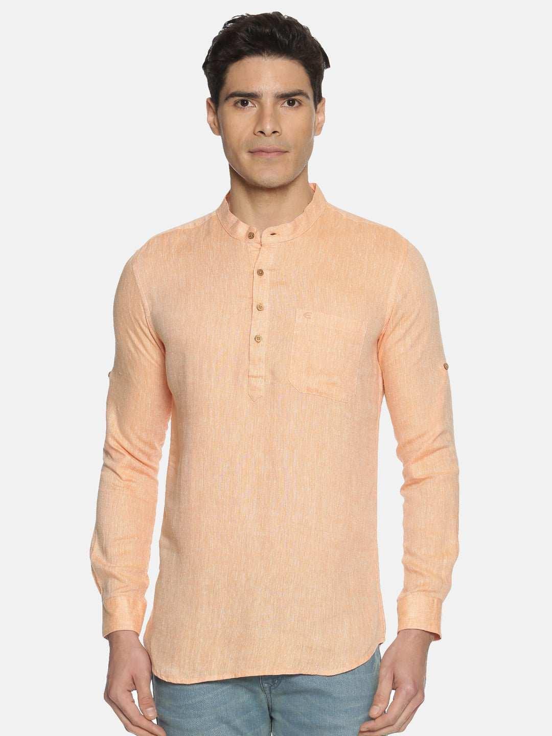 Ecentric Neon Saffron Colour Hemp Short Kurta.
