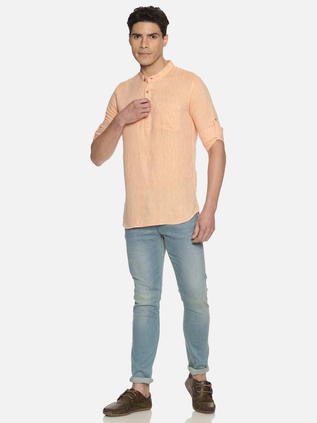 Ecentric Neon Saffron Colour Hemp Short KurtaEcentric Neon Saffron Colour Hemp Short Kurta