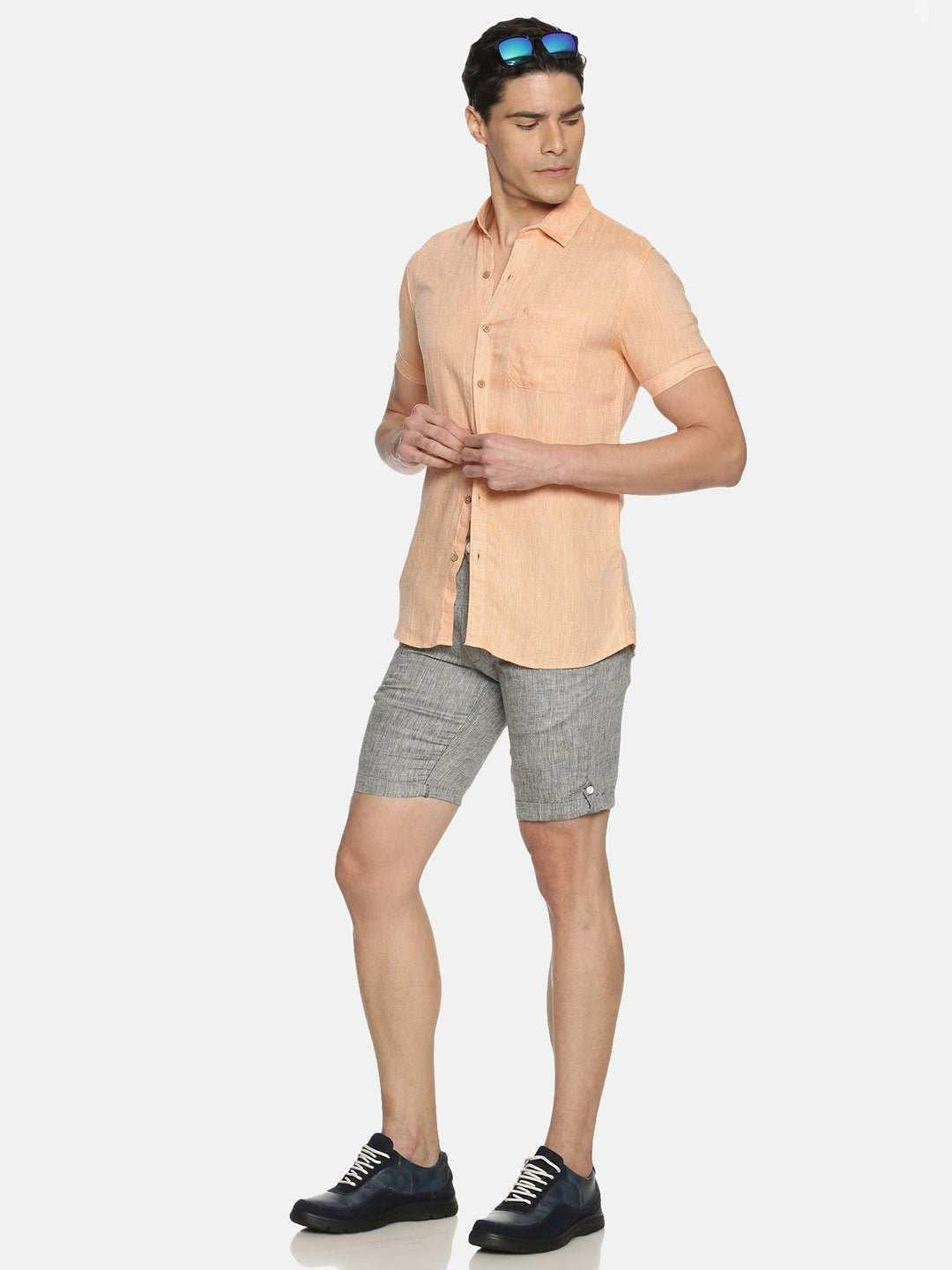 Ecentric Neon Saffron Colour Slim Fit Hemp Casual Shirt.