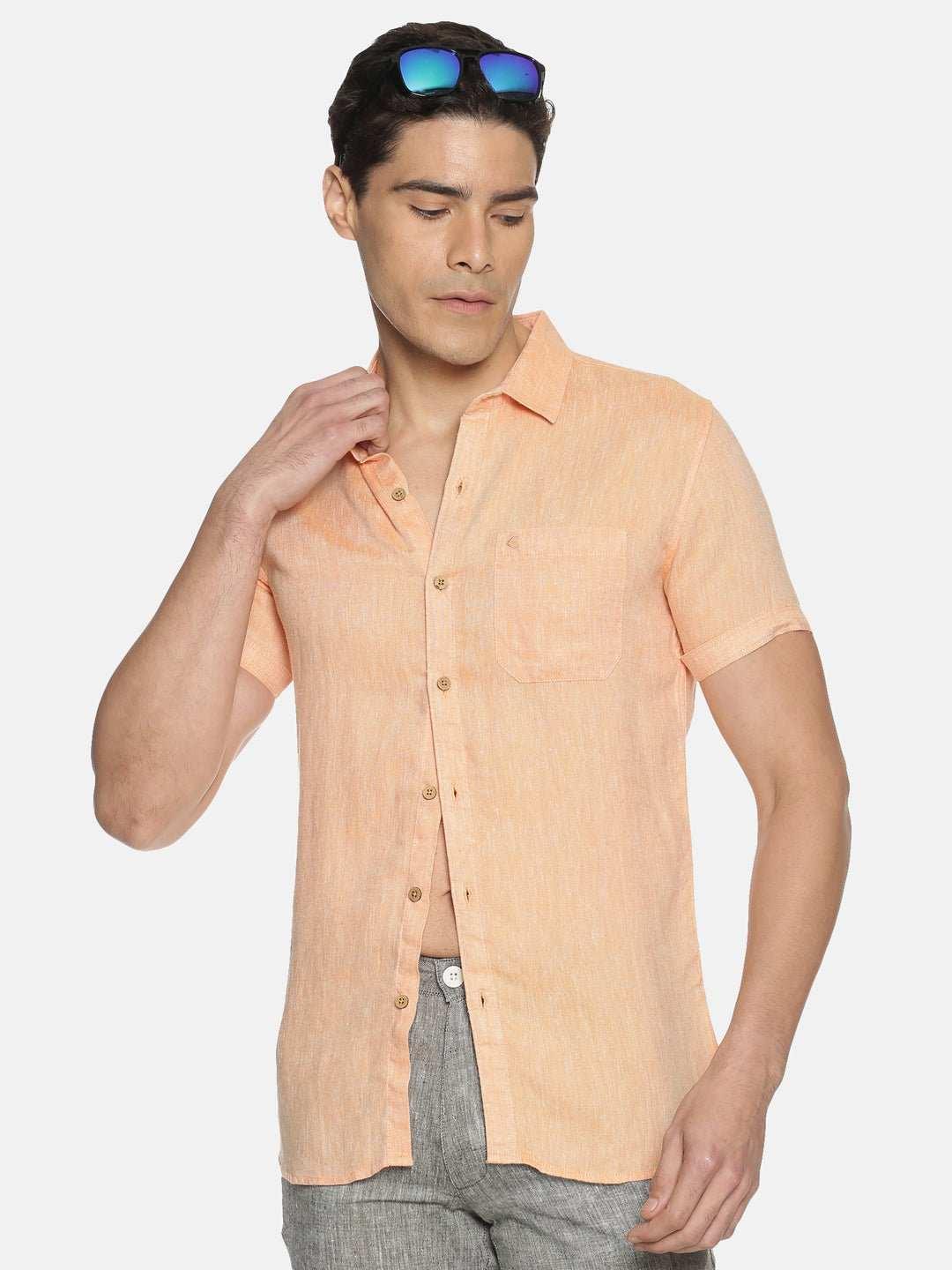 Ecentric Neon Saffron Colour Slim Fit Hemp Casual ShirtEcentric Neon Saffron Colour Slim Fit Hemp Casual Shirt