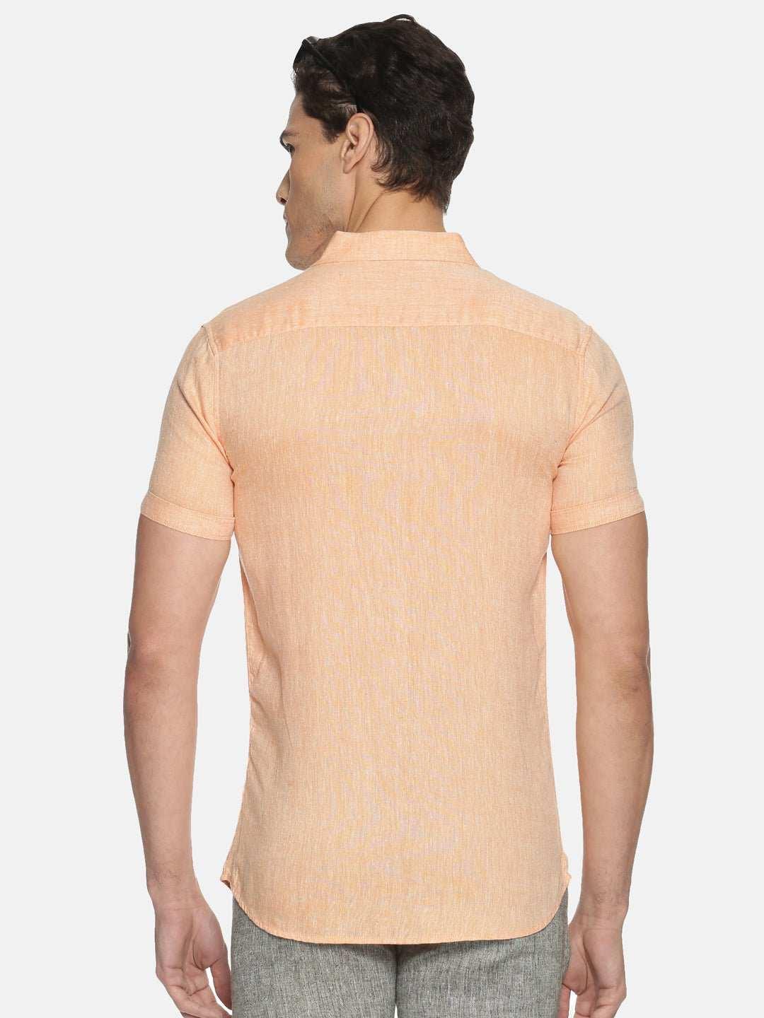 Ecentric Neon Saffron Colour Slim Fit Hemp Casual ShirtEcentric Neon Saffron Colour Slim Fit Hemp Casual Shirt