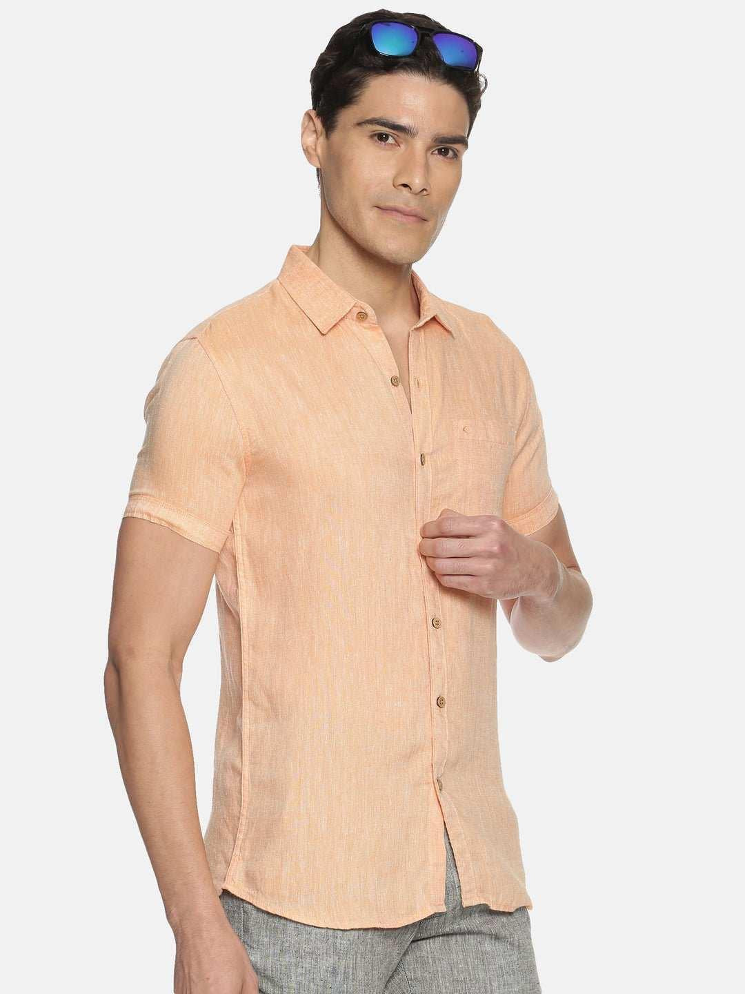 Ecentric Neon Saffron Colour Slim Fit Hemp Casual Shirt.