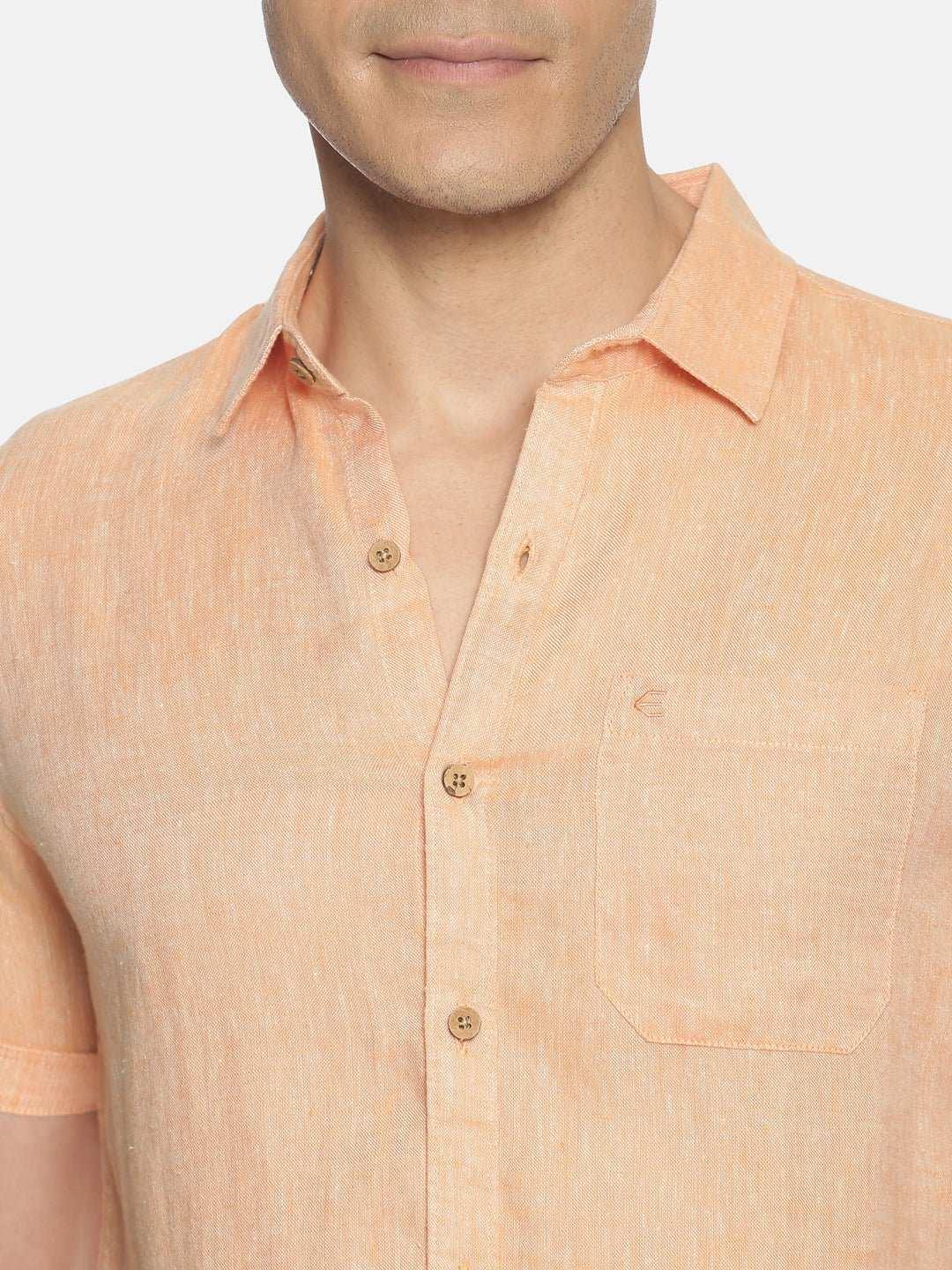 Ecentric Neon Saffron Colour Slim Fit Hemp Casual ShirtEcentric Neon Saffron Colour Slim Fit Hemp Casual Shirt