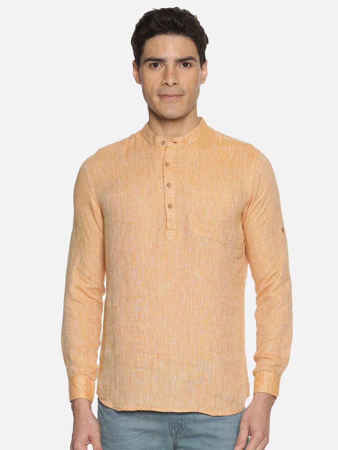 Ecentric Orange Colour Hemp Short KurtaEcentric Orange Colour Hemp Short Kurta