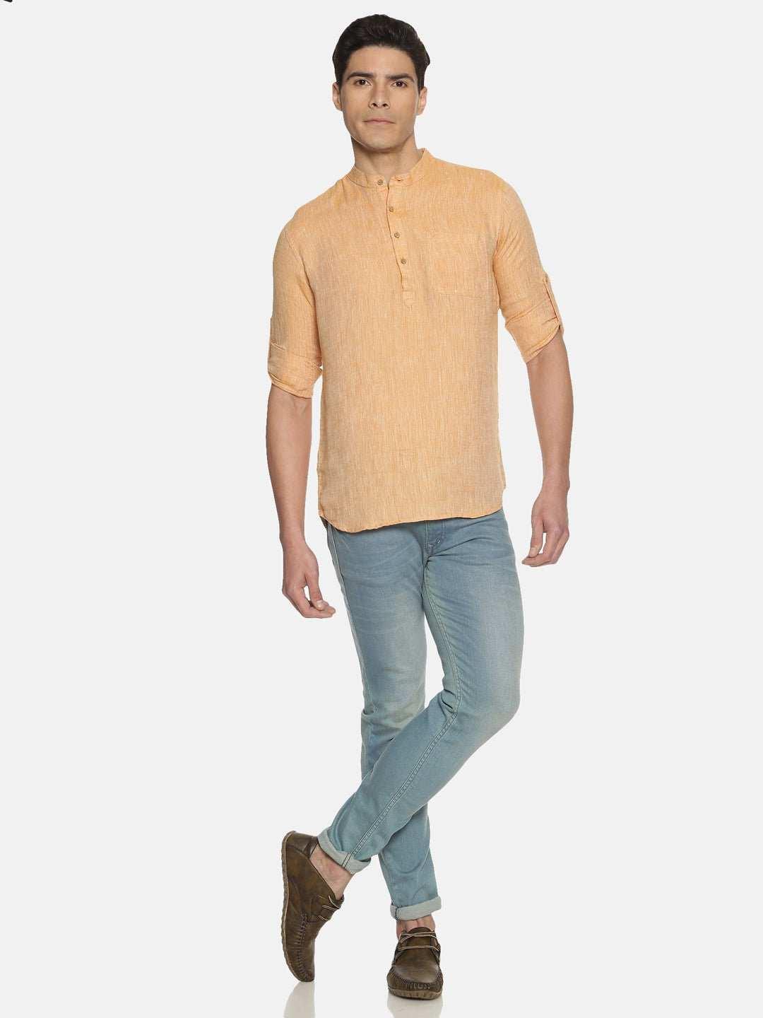 Ecentric Orange Colour Hemp Short KurtaEcentric Orange Colour Hemp Short Kurta