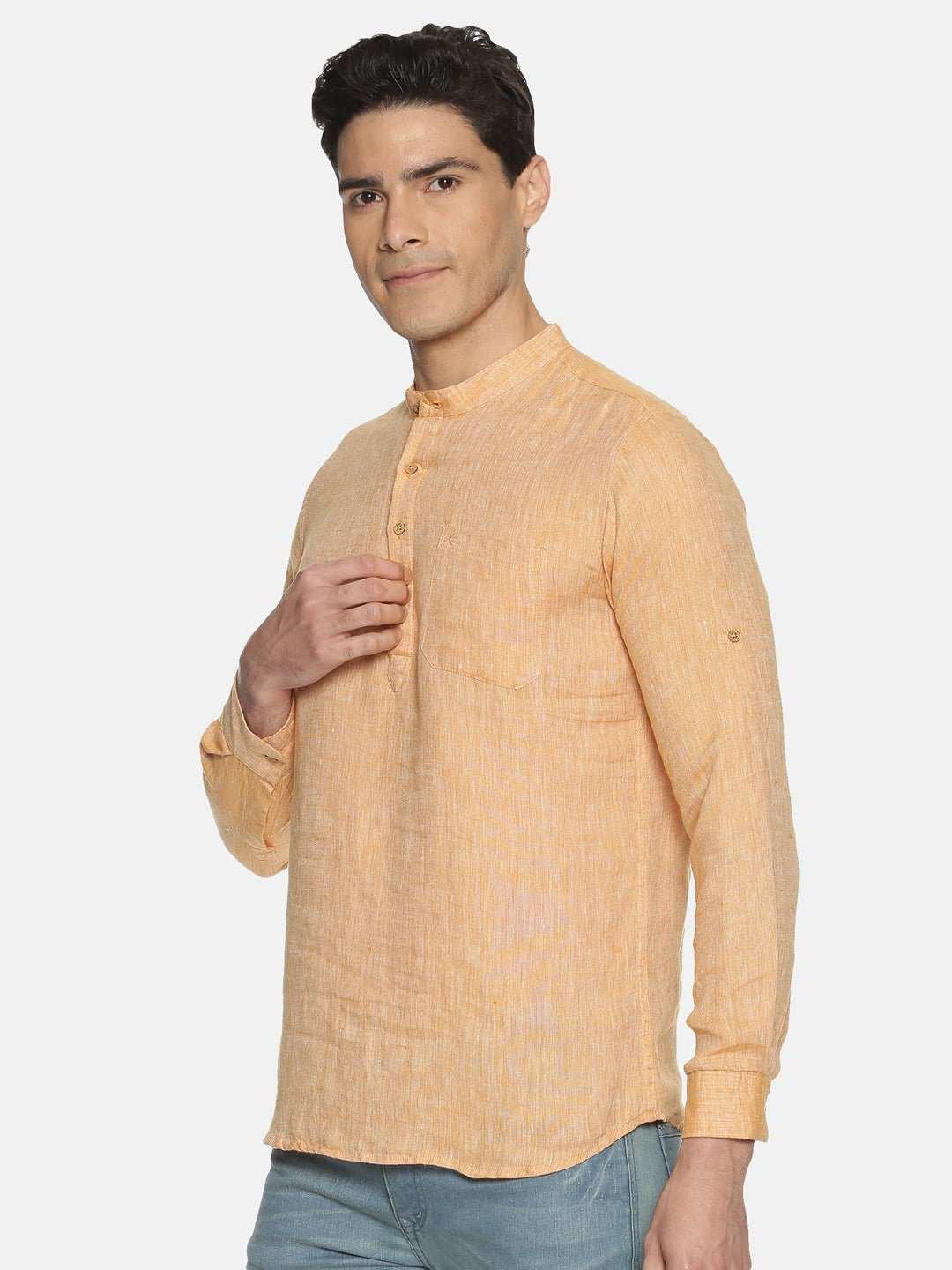 Ecentric Orange Colour Hemp Short KurtaEcentric Orange Colour Hemp Short Kurta