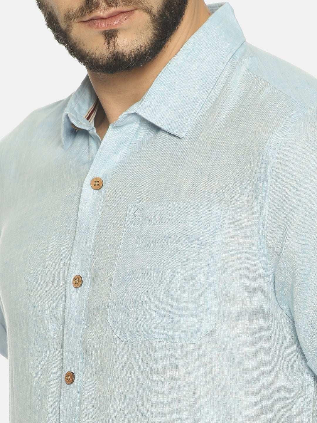 Ecentric Sky Blue Colour Slim Fit Hemp Casual ShirtEcentric Sky Blue Colour Slim Fit Hemp Casual Shirt