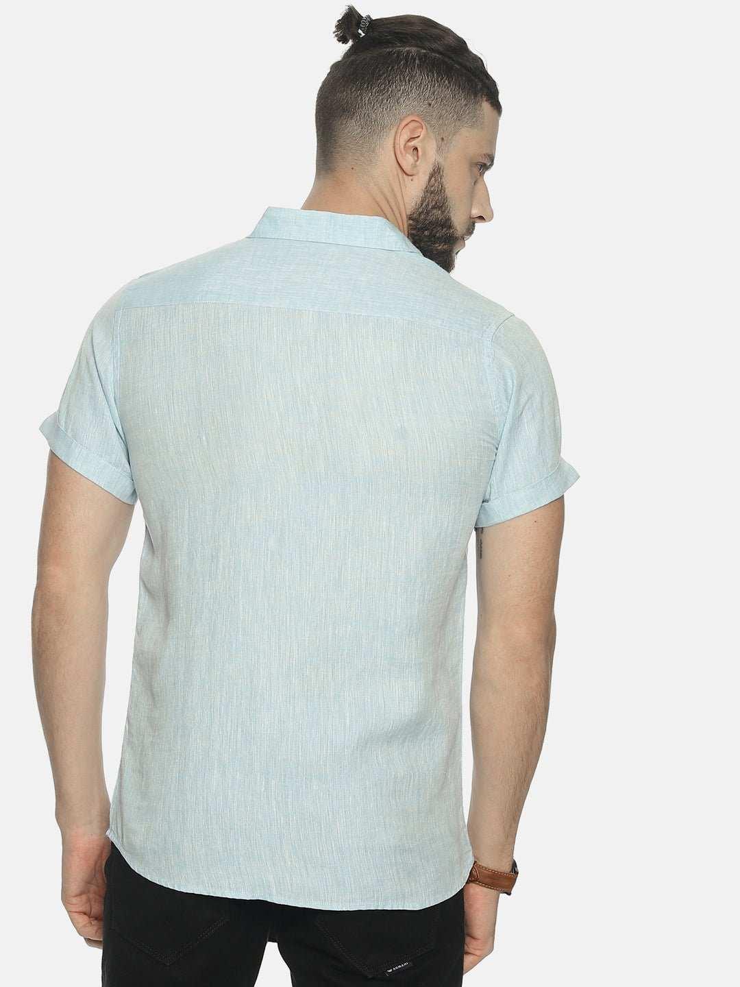 Ecentric Sky Blue Colour Slim Fit Hemp Casual ShirtEcentric Sky Blue Colour Slim Fit Hemp Casual Shirt