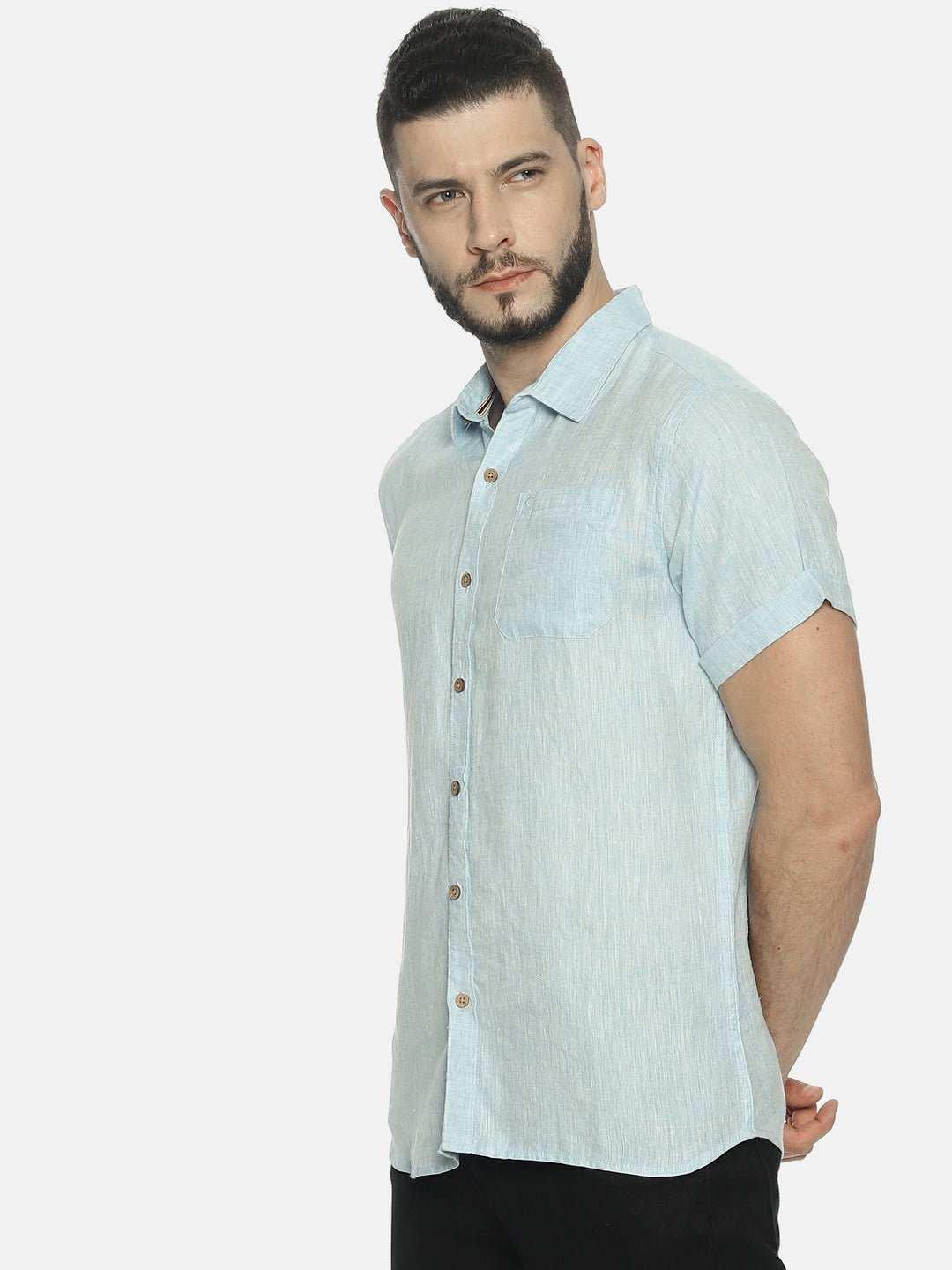 Ecentric Sky Blue Colour Slim Fit Hemp Casual ShirtEcentric Sky Blue Colour Slim Fit Hemp Casual Shirt