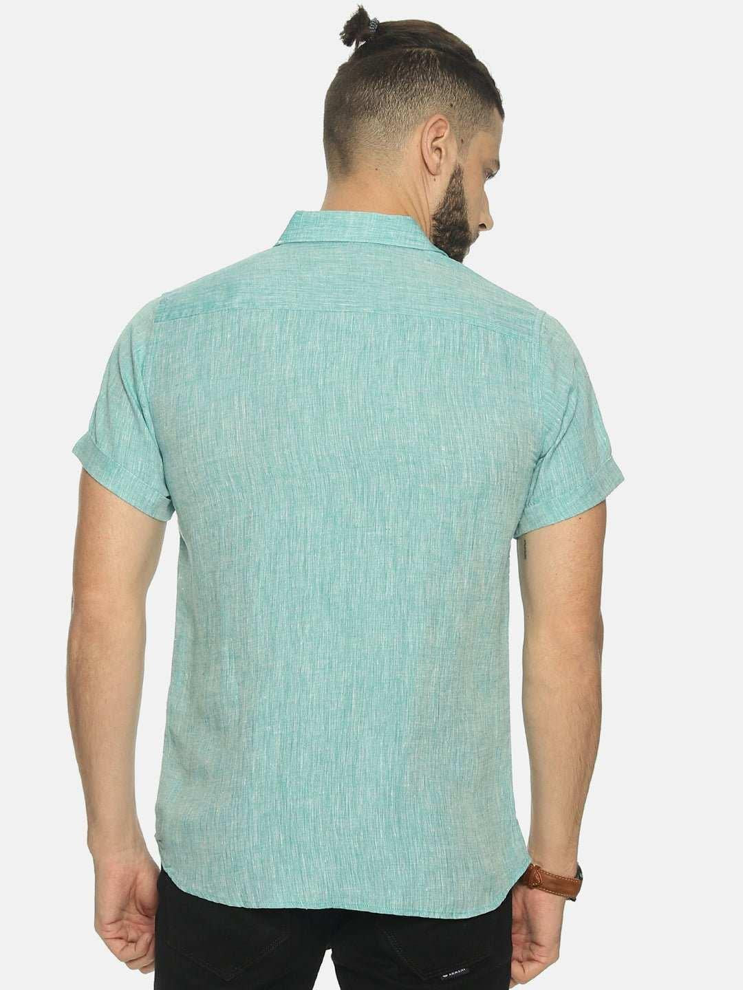 Ecentric Teal Green Colour Slim Fit Hemp Casual Shirt.