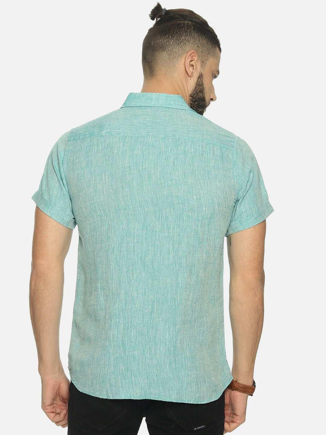 Ecentric Teal Green Colour Slim Fit Hemp Casual ShirtEcentric Teal Green Colour Slim Fit Hemp Casual Shirt