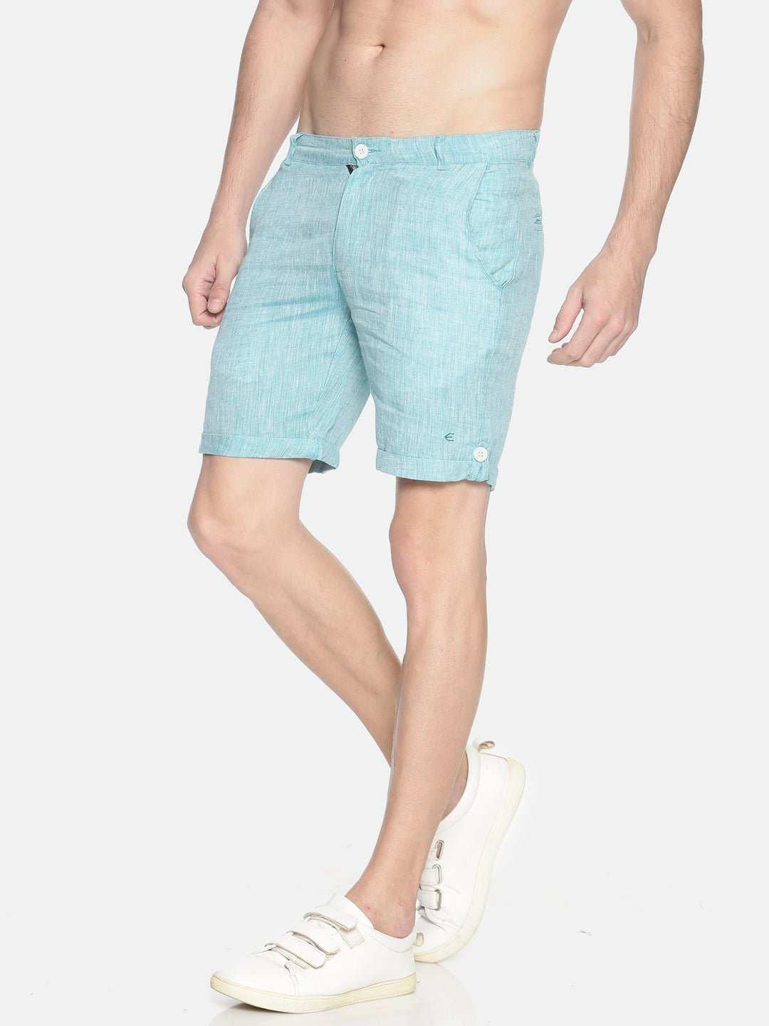 Ecentric Teal Green Colour Slim Fit Hemp Shorts.