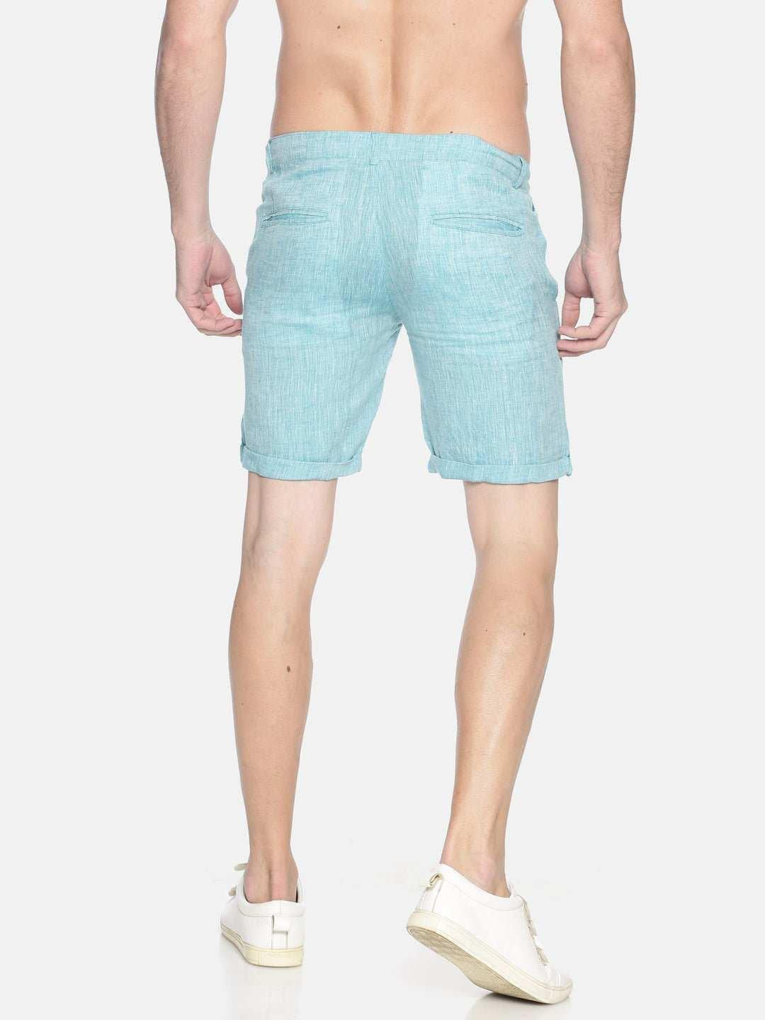 Ecentric Teal Green Colour Slim Fit Hemp Shorts.