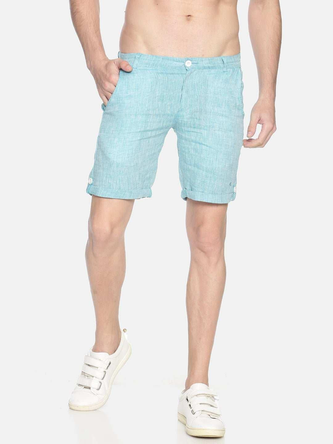 Ecentric Teal Green Colour Slim Fit Hemp Shorts.