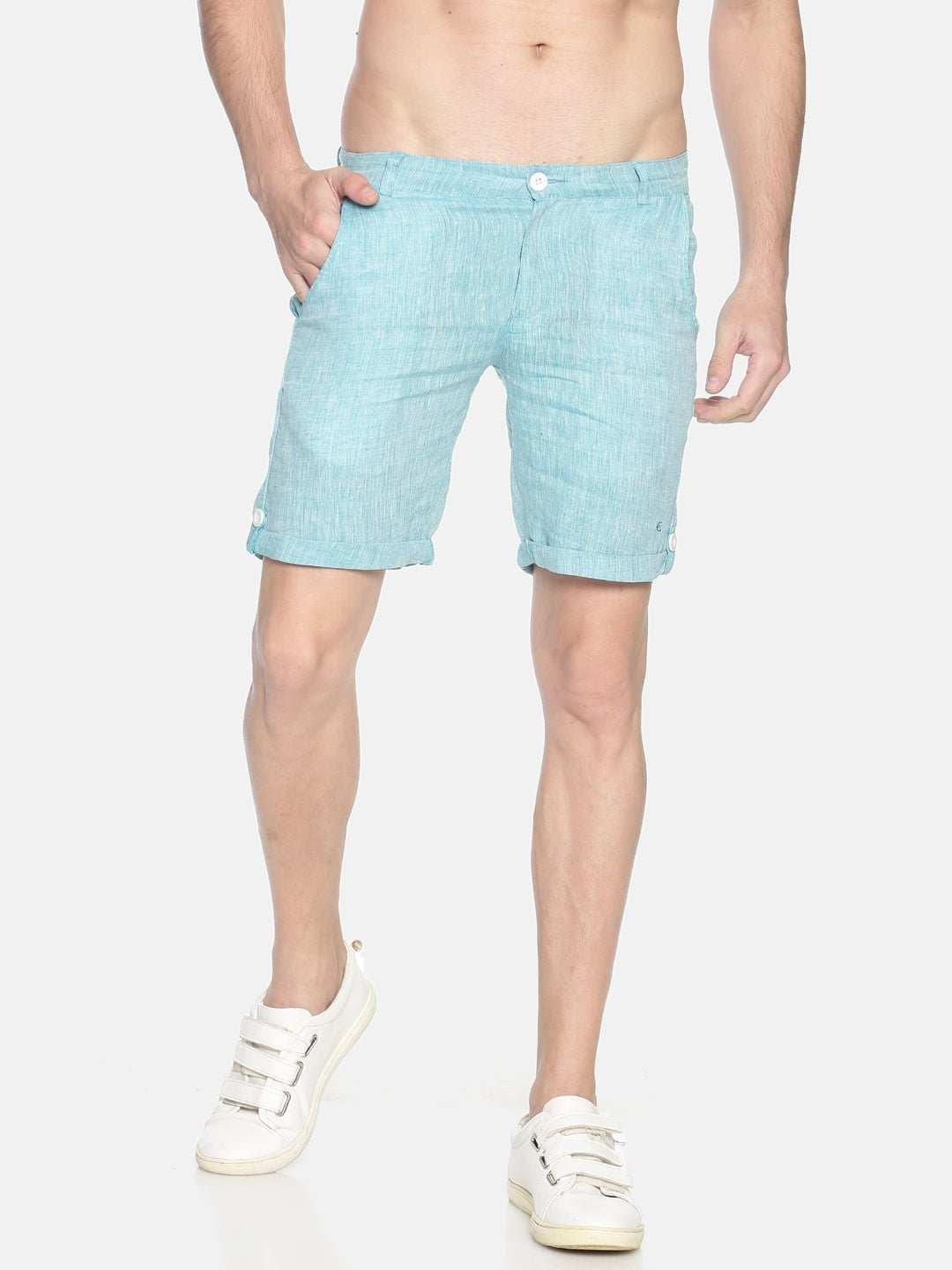 Ecentric Teal Green Colour Slim Fit Hemp ShortsEcentric Teal Green Colour Slim Fit Hemp Shorts