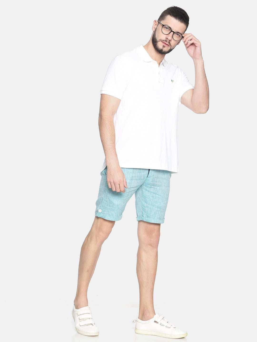 Ecentric Teal Green Colour Slim Fit Hemp Shorts.