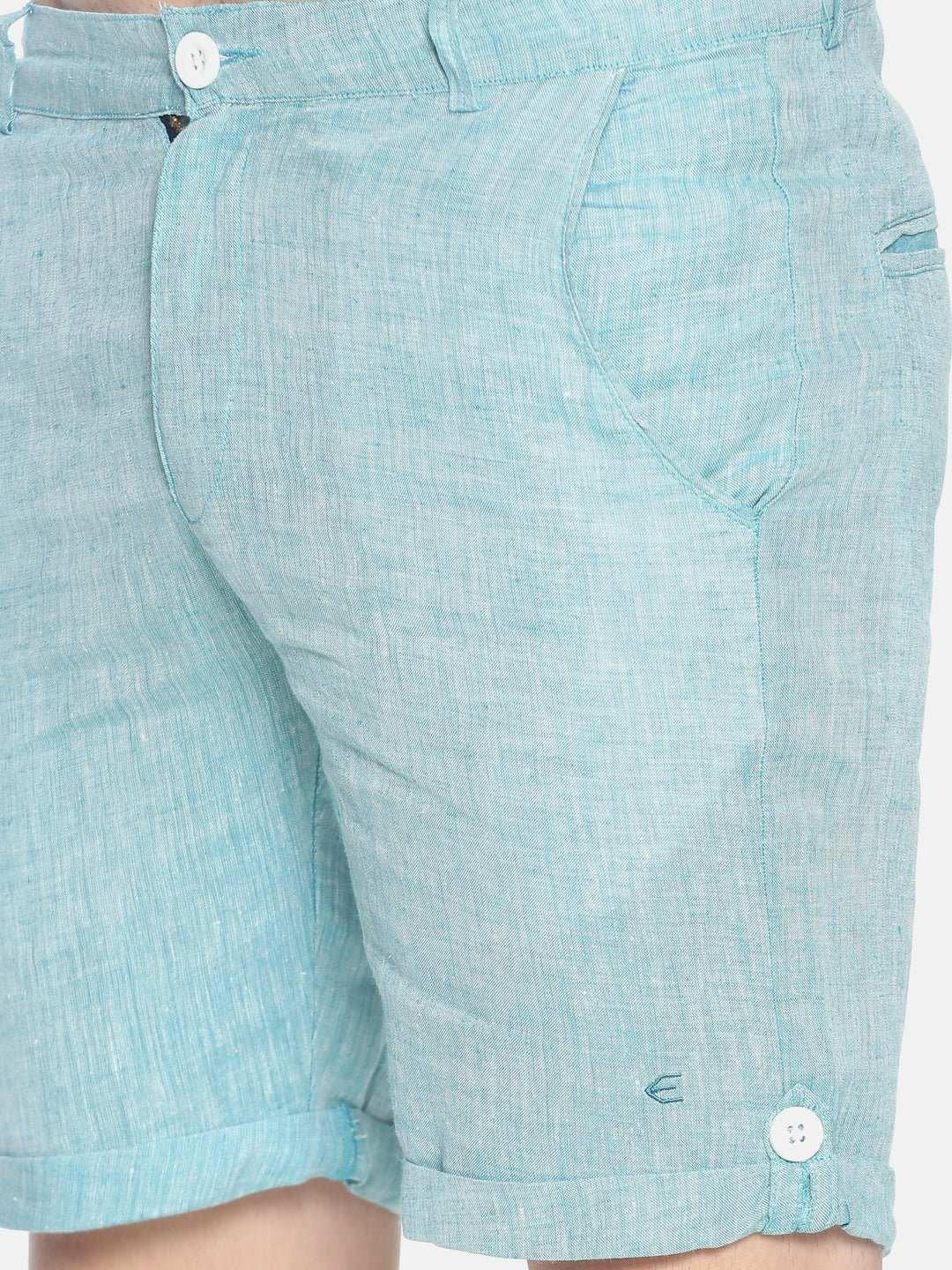 Ecentric Teal Green Colour Slim Fit Hemp Shorts.