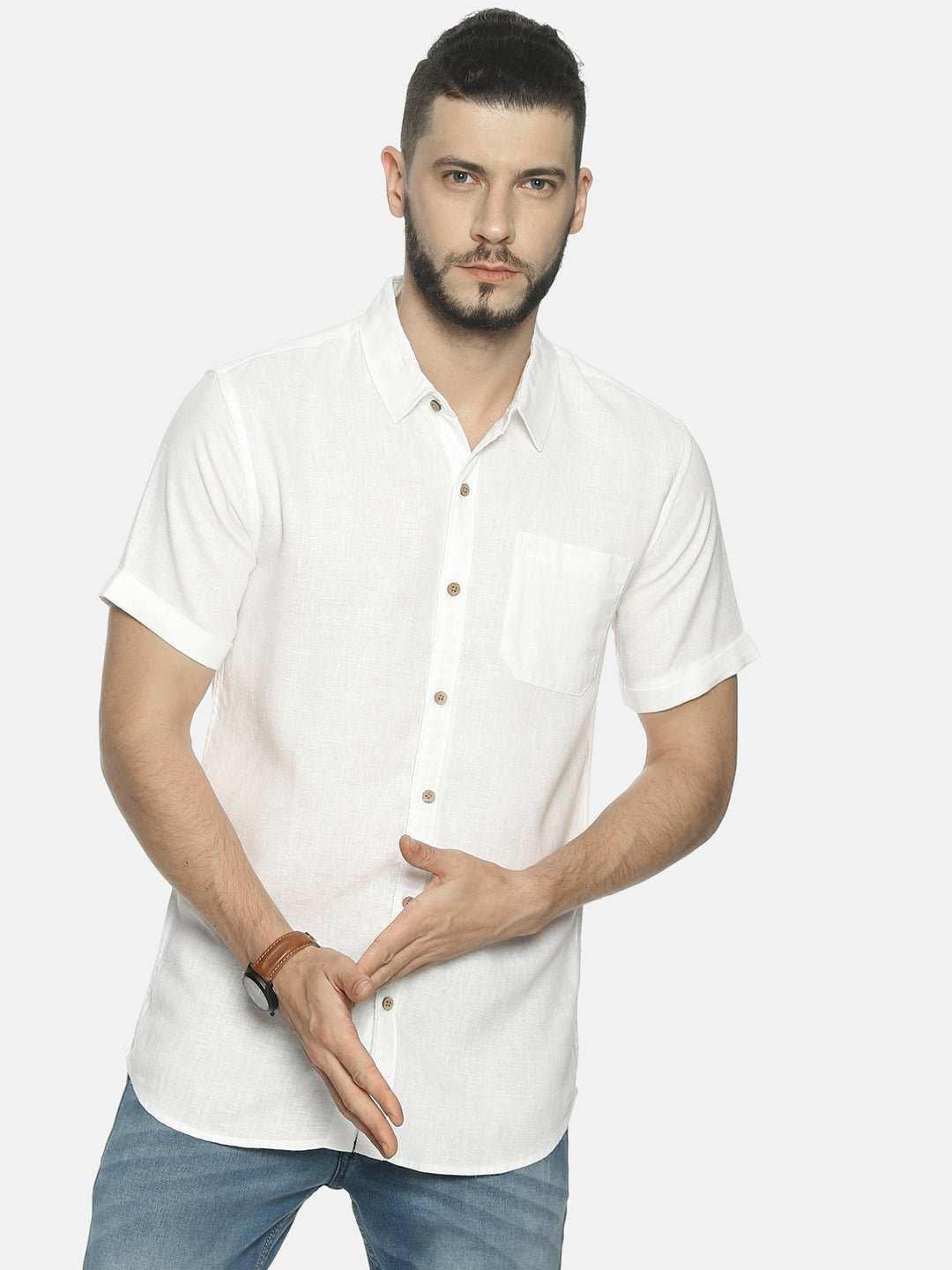 Ecentric White Colour Slim Fit Hemp Casual Shirt.