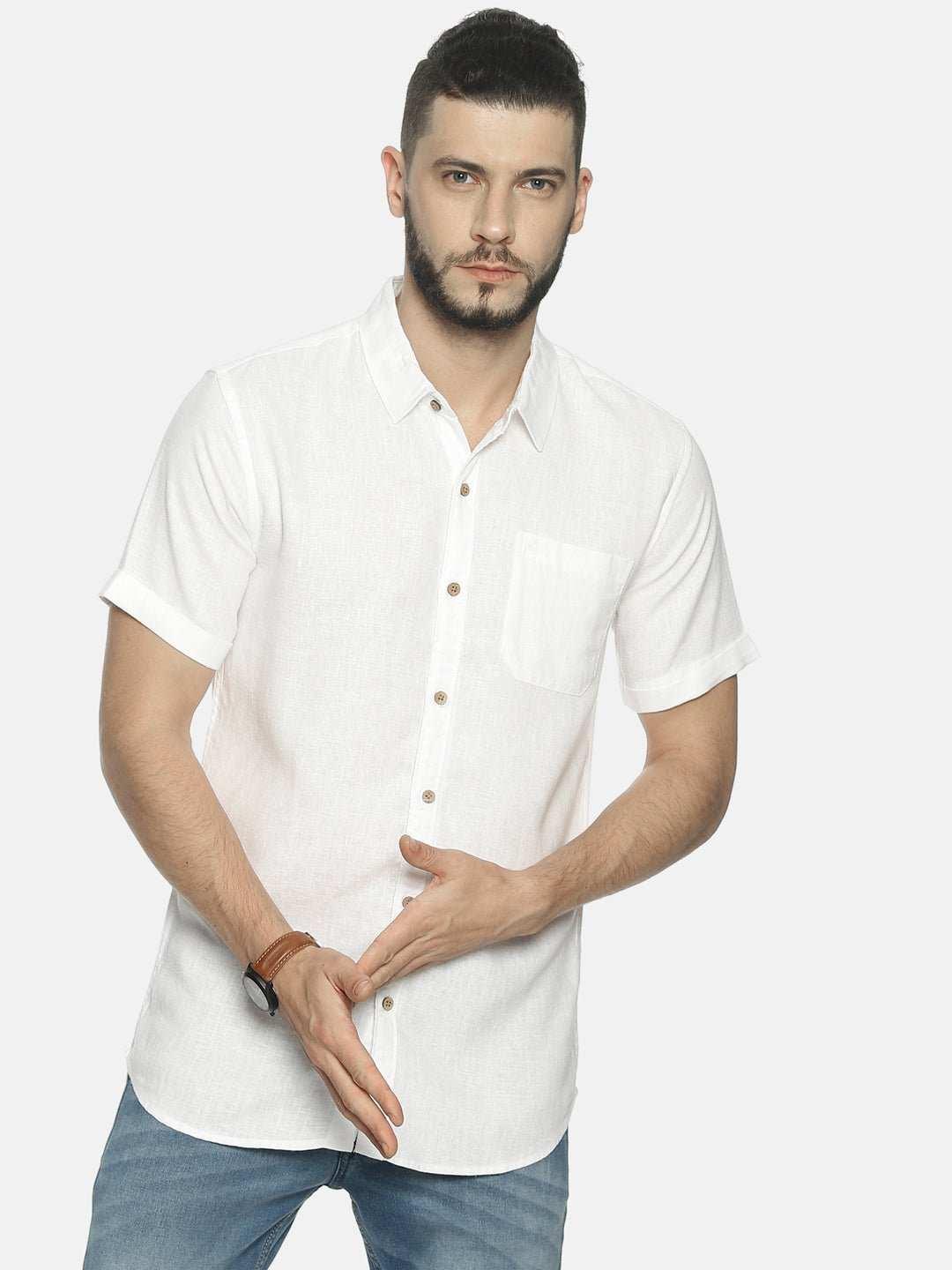Ecentric White Colour Slim Fit Hemp Casual Shirt