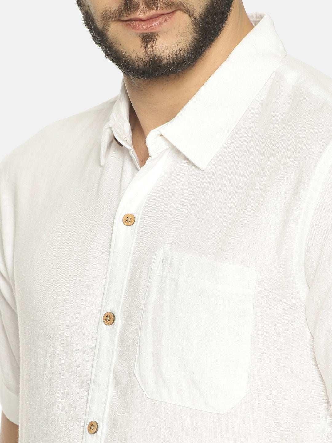 Ecentric White Colour Slim Fit Hemp Casual Shirt