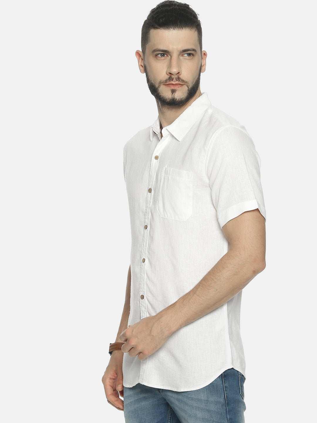 Ecentric White Colour Slim Fit Hemp Casual Shirt